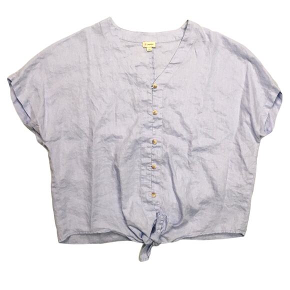 Cremieux Top 100% Linen Tie Button Front V-Neck Blouse Women's L Casual Shirt - Picture 1 of 9